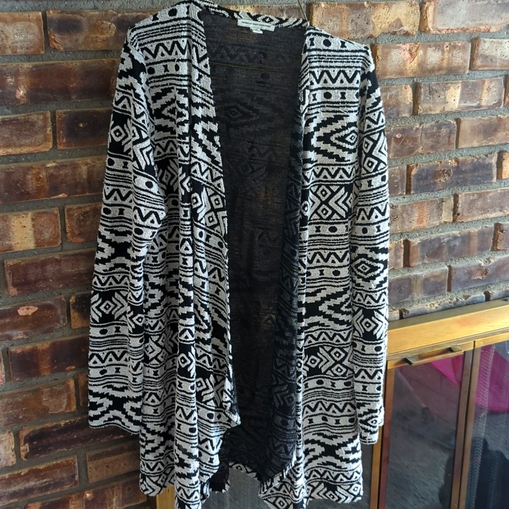 Aztec print open front sweater